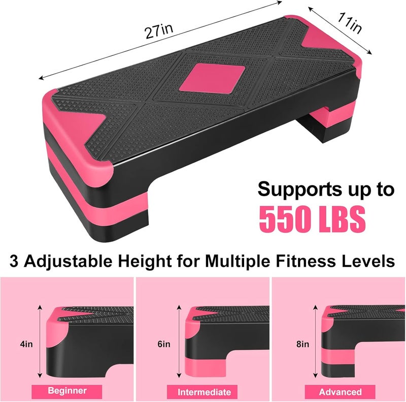 HooKung Adjustable Workout Aerobic Stepper in Fitness & Exercise Step Platform Trainer 3 settings adjustable height 4”-6”-8” - Image 2